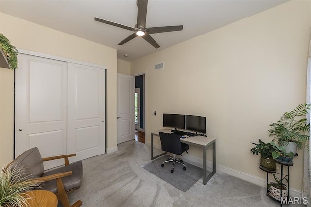1804 Sterling Oaks Dr, Saint Peters, MO 63376 - carpeted home office with ceiling fan and baseboards