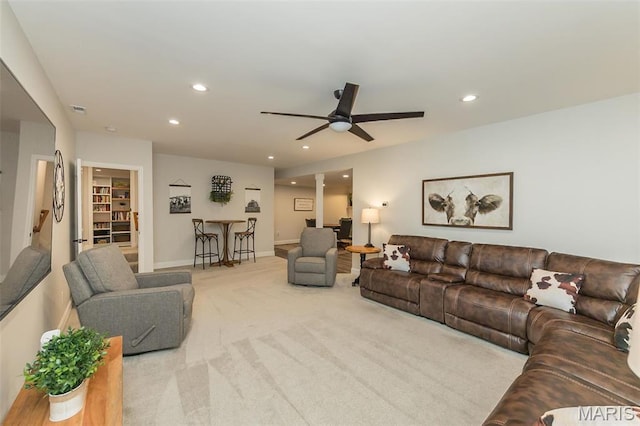1804 Sterling Oaks Dr, Saint Peters, MO 63376 - carpeted living room with a ceiling fan, recessed lighting, and baseboards