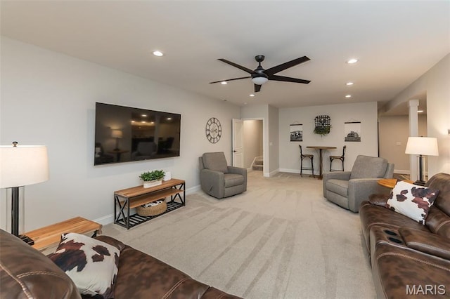 1804 Sterling Oaks Dr, Saint Peters, MO 63376 - carpeted living area featuring recessed lighting, stairway, baseboards, and a ceiling fan