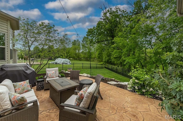 1804 Sterling Oaks Dr, Saint Peters, MO 63376 - view of patio featuring outdoor lounge area, area for grilling, and view of scattered trees
