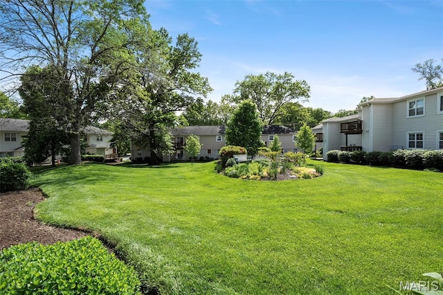 view of grassy yard with a residential view