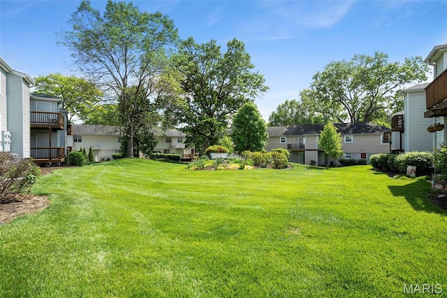 view of grassy yard featuring a residential view
