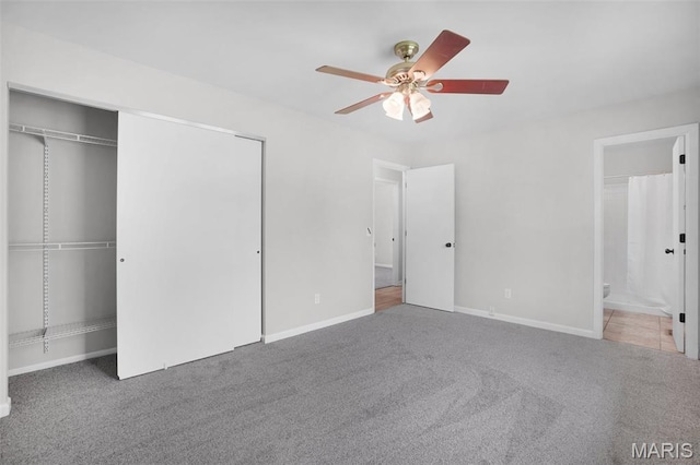 10 Brooker Ct, Saint Peters, MO 63376 - unfurnished bedroom with carpet, ensuite bathroom, a ceiling fan, and baseboards