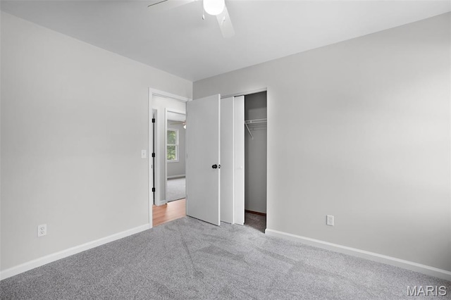 10 Brooker Ct, Saint Peters, MO 63376 - unfurnished bedroom featuring carpet flooring, a closet, baseboards, and a ceiling fan