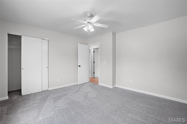 10 Brooker Ct, Saint Peters, MO 63376 - unfurnished bedroom with baseboards, carpet flooring, a closet, and ceiling fan