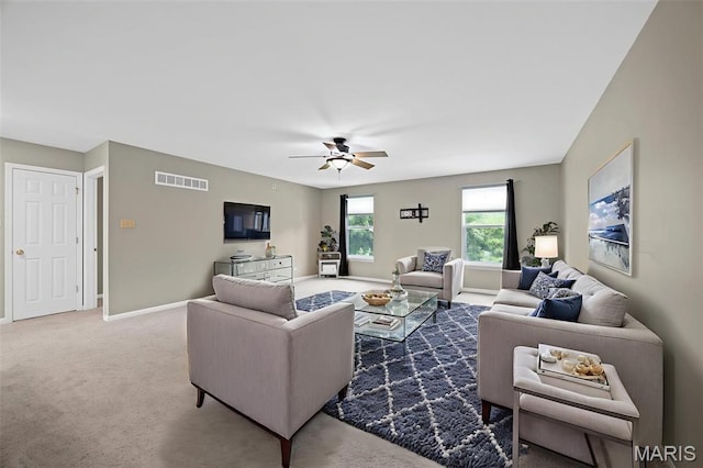 12 Lambeth Ln Unit 11B, Dardenne Prairie, MO 63368 - living room featuring ceiling fan, carpet flooring, and baseboards