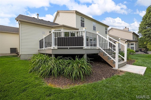 12 Lambeth Ln Unit 11B, Dardenne Prairie, MO 63368 - rear view of property with a yard, a deck, and central AC unit