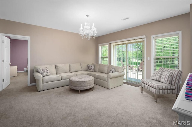 1189 Turnberry Dr, Innsbrook, MO 63390 - carpeted living room featuring a chandelier and baseboards