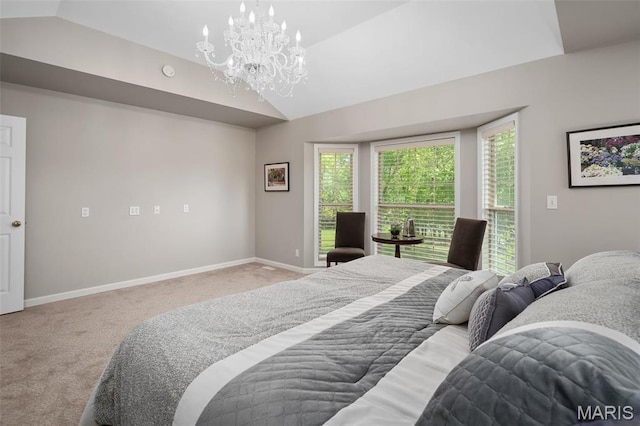 1189 Turnberry Dr, Innsbrook, MO 63390 - carpeted bedroom featuring vaulted ceiling, baseboards, and a chandelier