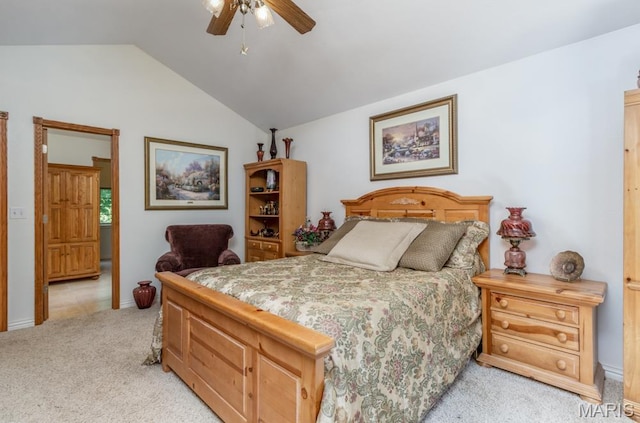 24473 Remington, Lebanon, MO 65536 - bedroom with light colored carpet, lofted ceiling, and ceiling fan