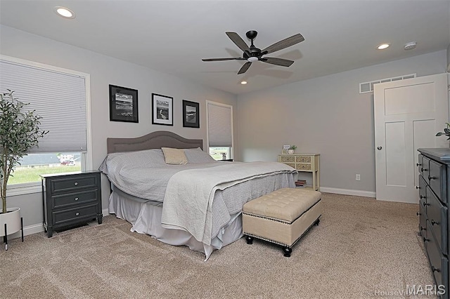108 Buford Mountain Rd, Farmington, MO 63640 - bedroom featuring light colored carpet, recessed lighting, baseboards, and a ceiling fan
