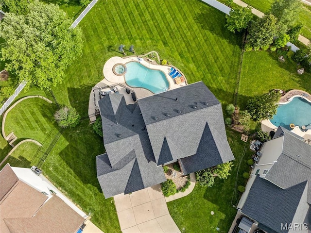 aerial view of a pool area