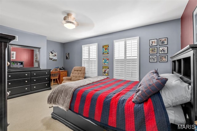 bedroom with carpet floors and ceiling fan