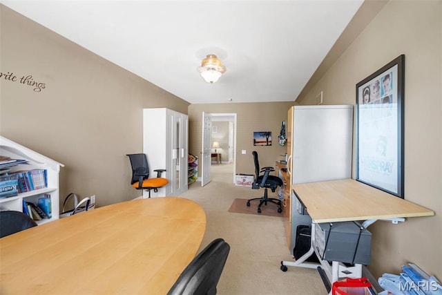 office space featuring light carpet
