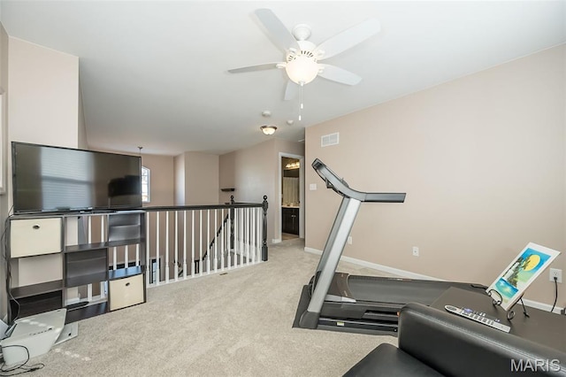 1119 Maywood Dr, Eureka, MO 63025 - exercise room with a ceiling fan and carpet