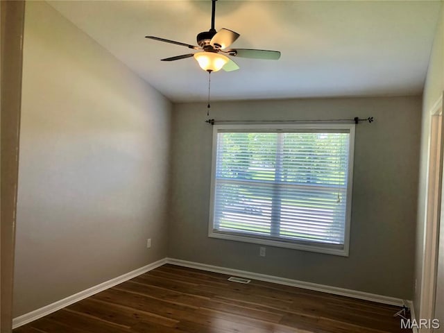 1215 Brookstone Ln, Lake St Louis, MO 63367 - unfurnished room with baseboards, dark wood-style floors, and ceiling fan