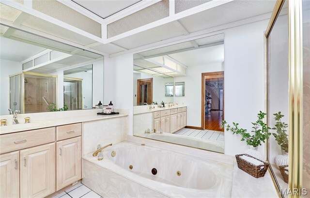 14424 Valley Meadow Ct W, Chesterfield, MO 63017 - full bathroom featuring a whirlpool tub, vanity, and a shower stall