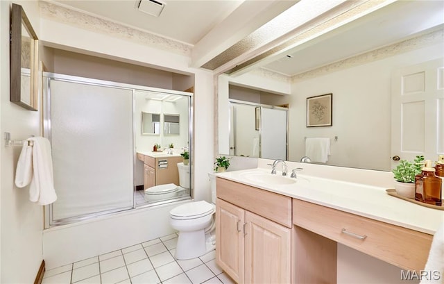 14424 Valley Meadow Ct W, Chesterfield, MO 63017 - full bathroom featuring vanity, tile patterned floors, and bath / shower combo with glass door