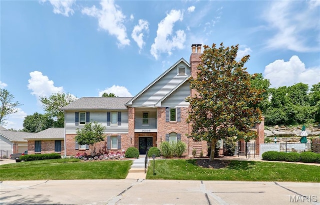 14424 Valley Meadow Ct W, Chesterfield, MO 63017 - view of front of house with brick siding and a chimney