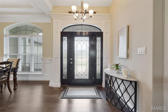 2 Mahogany Run, Farmington, MO 63640 - entrance foyer featuring a chandelier, dark wood-style flooring, and a decorative wall