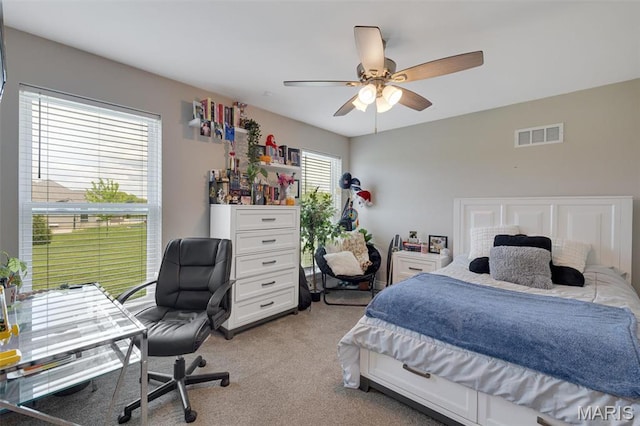 2 Mahogany Run, Farmington, MO 63640 - bedroom with light carpet, an office area, and ceiling fan