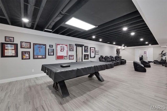 2 Mahogany Run, Farmington, MO 63640 - recreation room with billiards table, baseboards, wood finished floors, recessed lighting, and ornamental molding