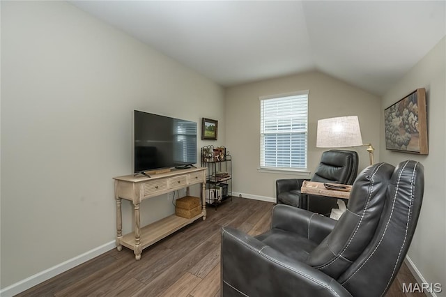 17006 Main St, Wildwood, MO 63040 - living room featuring wood finished floors, baseboards, and vaulted ceiling