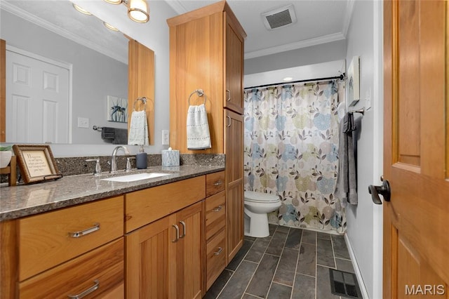 1261 Whispering Winds Dr, Arnold, MO 63010 - bathroom with vanity, crown molding, and a shower with curtain