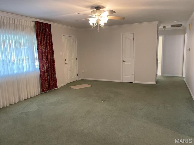 408 Crestview St, Cuba, MO 65453 - unfurnished room with a ceiling fan, crown molding, carpet, and baseboards