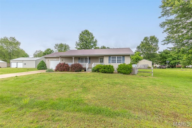 127 Chippewa, Piedmont, MO 63957 - single story home featuring an attached garage, covered porch, a front yard, driveway, and metal roof