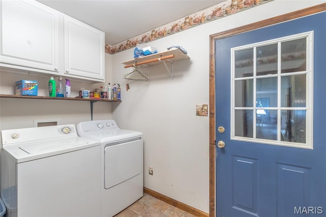 127 Chippewa, Piedmont, MO 63957 - laundry room featuring washing machine and clothes dryer, cabinet space, and baseboards