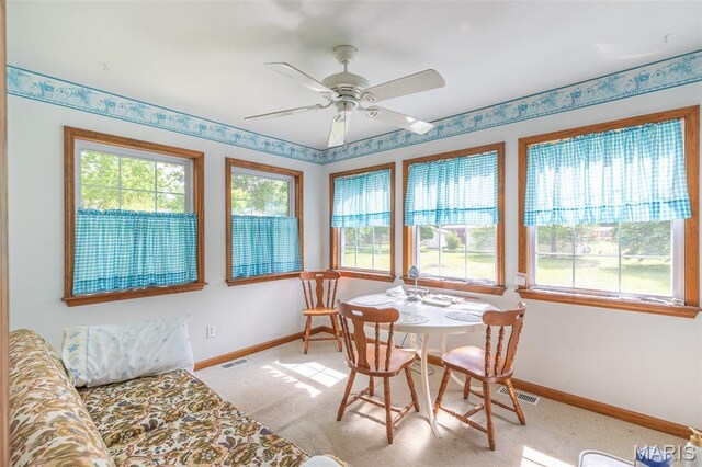 127 Chippewa, Piedmont, MO 63957 - dining area with plenty of natural light, baseboards, light carpet, and ceiling fan