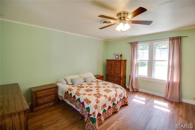 931 Sugarloaf Hill Rd, Dupo, IL 62239 - bedroom with wood finished floors, baseboards, ornamental molding, and a ceiling fan