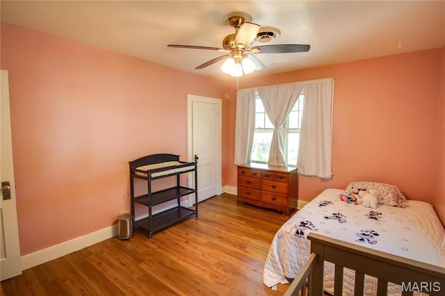 931 Sugarloaf Hill Rd, Dupo, IL 62239 - bedroom with baseboards, light wood-type flooring, and a ceiling fan
