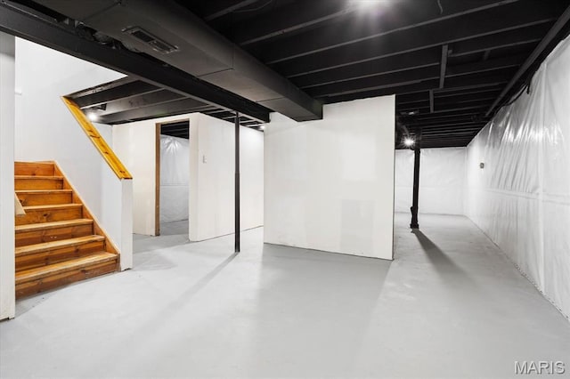 finished basement with stairway