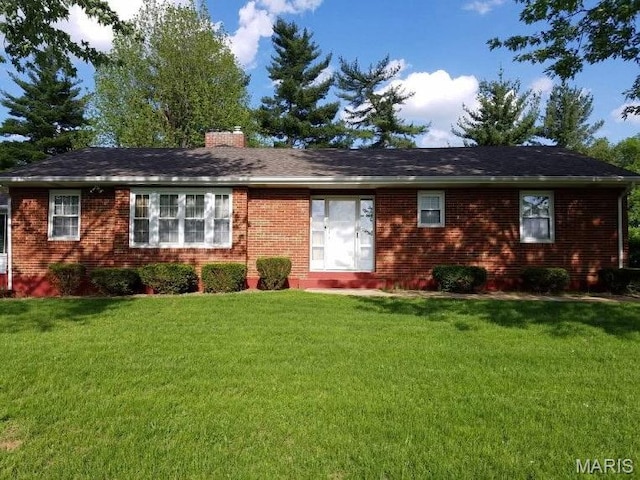 209 Highley Ln, Desloge, MO 63628 - ranch-style home featuring a chimney, brick siding, and a front yard