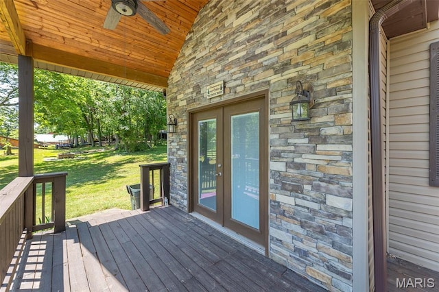 249 Trails End Way, Doniphan, MO 63935 - deck featuring french doors, ceiling fan, and a lawn