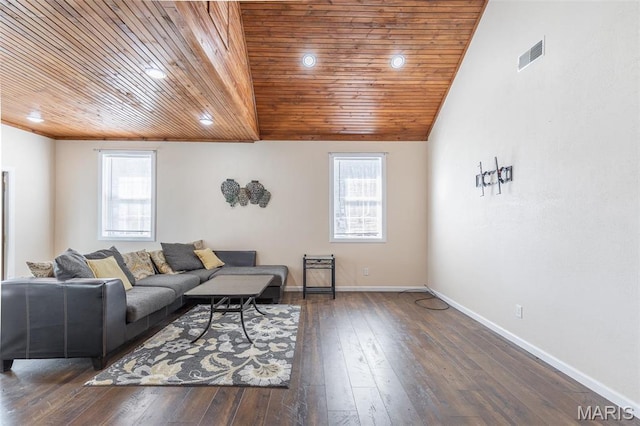 249 Trails End Way, Doniphan, MO 63935 - living room featuring wood ceiling, healthy amount of natural light, hardwood / wood-style flooring, baseboards, and recessed lighting