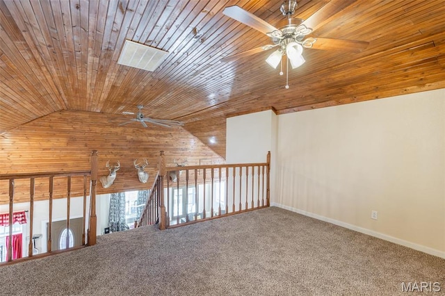 249 Trails End Way, Doniphan, MO 63935 - bonus room featuring a ceiling fan, vaulted ceiling, carpet, wooden ceiling, and baseboards