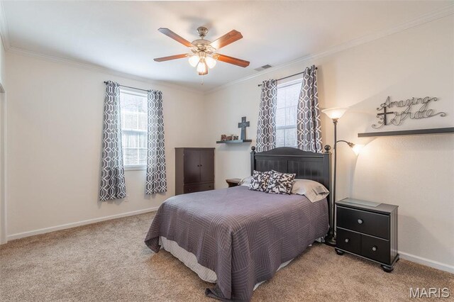 249 Trails End Way, Doniphan, MO 63935 - bedroom featuring multiple windows, carpet floors, crown molding, baseboards, and a ceiling fan