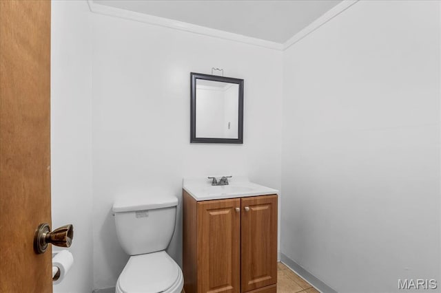 1748 Scenic Meadows Dr, Imperial, MO 63052 - bathroom with toilet, vanity, crown molding, tile patterned flooring, and baseboards