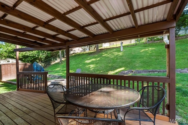 1748 Scenic Meadows Dr, Imperial, MO 63052 - wooden deck featuring outdoor dining area and a lawn