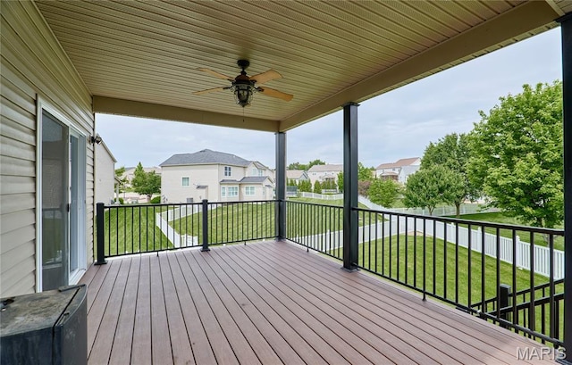 3 Lakeview Pointe Ct, Lake St Louis, MO 63367 - wooden deck featuring a residential view, ceiling fan, and a lawn
