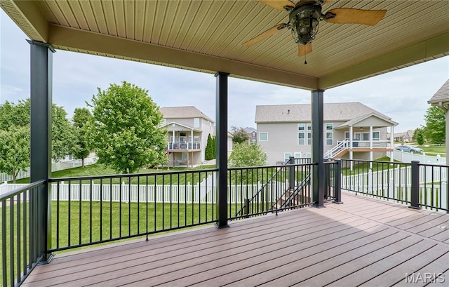 3 Lakeview Pointe Ct, Lake St Louis, MO 63367 - wooden terrace featuring a ceiling fan and a residential view