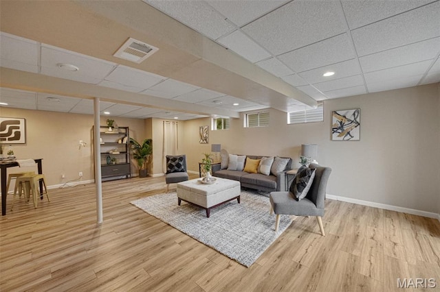 2794 Pinebrook Dr, Arnold, MO 63010 - living room with a paneled ceiling, baseboards, light wood-style flooring, and recessed lighting