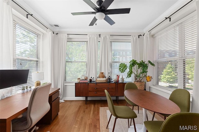 5621 Pershing Ave Unit 21, Saint Louis, MO 63112 - office area with light wood-type flooring, ornamental molding, and a ceiling fan