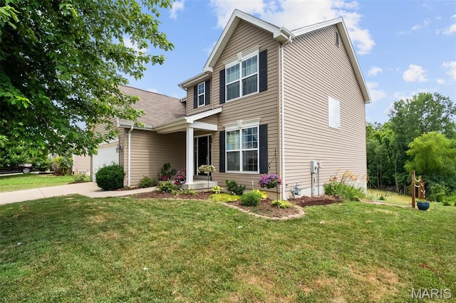 9421 Marbarry Dr, Fairview Heights, IL 62208 - view of front of home with an attached garage, a front lawn, and concrete driveway