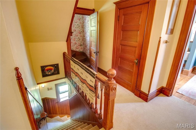 619 E Main St, Carlinville, IL 62626 - staircase with carpet and baseboards