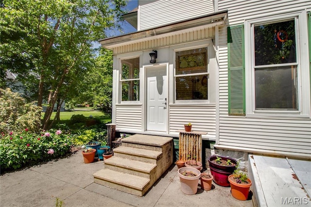 619 E Main St, Carlinville, IL 62626 - view of exterior entry featuring a patio