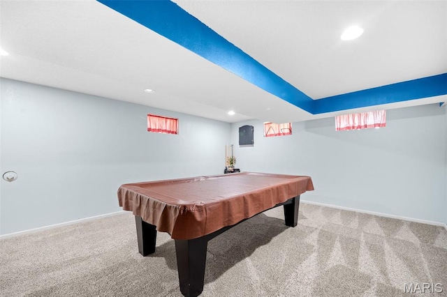 14 Sunderland Ct, Saint Charles, MO 63303 - game room with carpet, recessed lighting, baseboards, and pool table